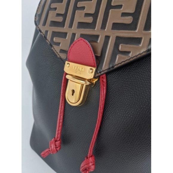 SOLDFendi Zucca Black, Brown, Red Leather Backpack - Picture 4 of 7